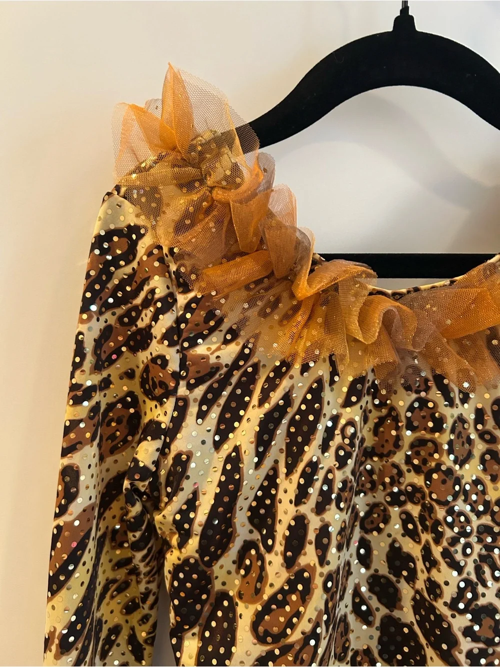 Weissman Grasslands Chant Animal Print Long-Sleeve Leotard with Tulle Trim - MC